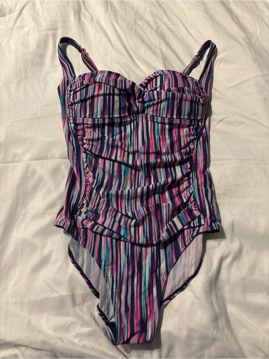 On the Beach Other - On the Beach Size 10 One Piece Swimsuit Ruched Tummy Control Pink Blue Stripe